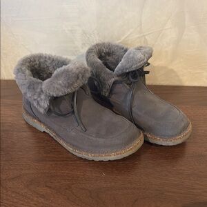 Birkenstock Bakki Blue - Gray Fur-Lined Ankle Boots
